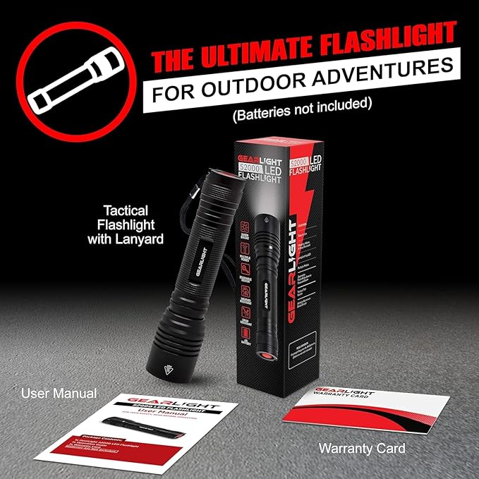 GearLight S2000 LED Flashlight High Lumens - Super Bright, Powerful, Mid-Size Tactical Flashlight for Outdoor Activity & Emergency Use - S2000-1 Pack, (Batteries Not Included)