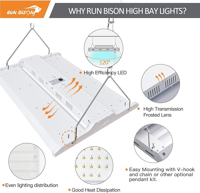 2FT LED Linear High Bay Shop Light, 210W High Bay Work Light Fixture, 28350LM, 120-277V, 5000K Daylight Linear Hanging Lighting for Garage, Warehouse and More, UL&DLC Listed - 4PK