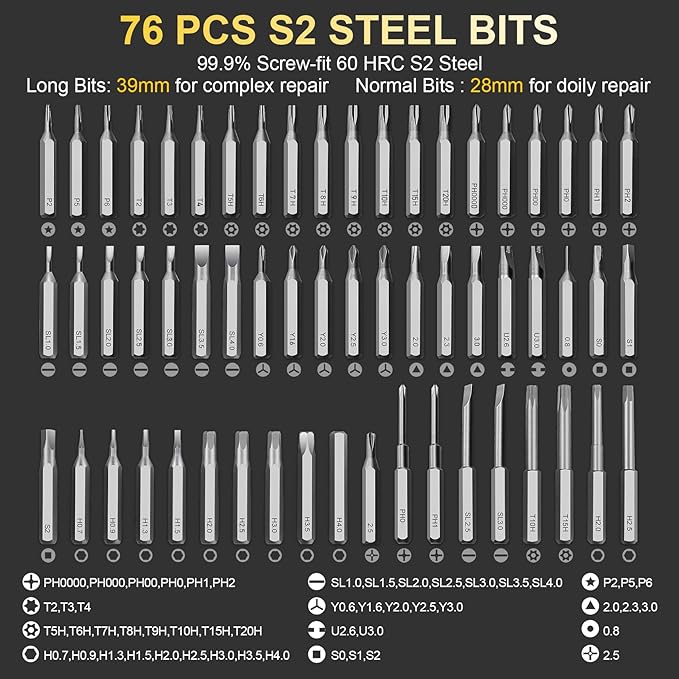 3.7V Precision Electric Screwdriver Set,76 IN 1 Magnetic Storage Mini Electric Screwdriver Cordless Set with LED Display,5 Torque Settings Repair Tool Kit for Electronics Phone Camera Laptop Watch