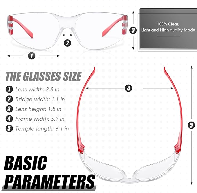 Yunsailing 64 Pairs Clear Safety Glasses for Man Woman Protective Glasses with Anti Fog Lens Scratch Impact Resistant Adult Color Temple Wrap Eye Protection Lab Shooting Construction