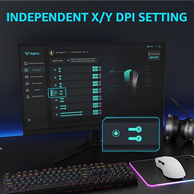 Rapoo VT3PRO MAX Wireless Gaming Mouse, 59g Superlight, 8KHz Polling, PAW 3950 Ultimate Optical Sensor, 30K Independent X/Y DPI, 1+8 Programmable Buttons, 200H Battery Life, Classic Shape, PC, White