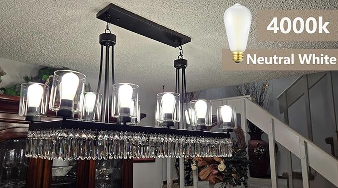 Dimmable E26 Frosted LED Edison Bulbs, 4000K Neutral White，6W Equivalent 60W,600LM,AC120V,ST58 Frosted Light Bulbs with 90+ CRI,Edison Style,Pack of 6 (6W=60W, 4000K)