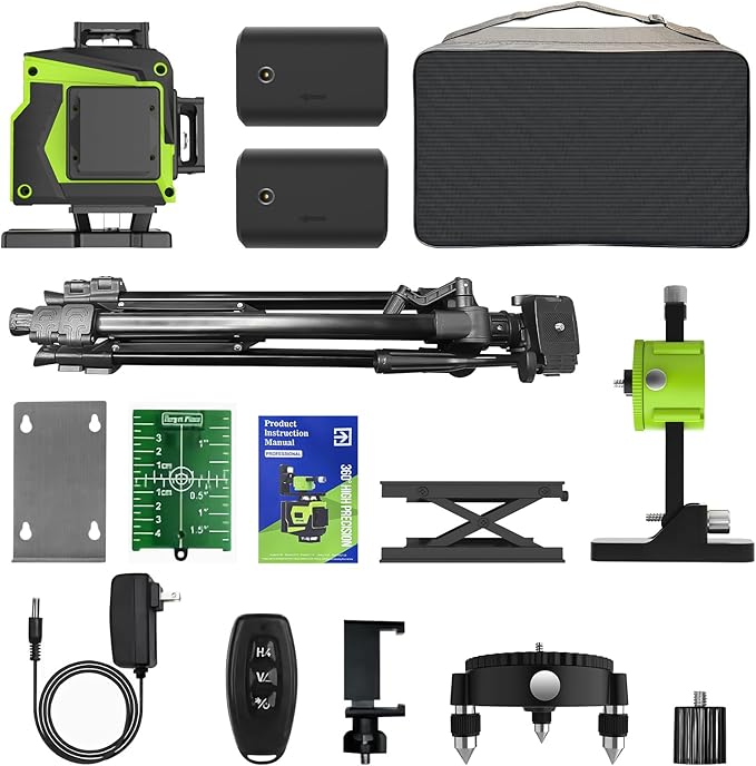 16 Line Laser Level 360 Self Leveling with tripod, 4x360° Cross Line laser Level Tool for Construction Project,Floor Tile, Picture Hanging, 2 Batteries,Magnetic Bracket & Remote Control