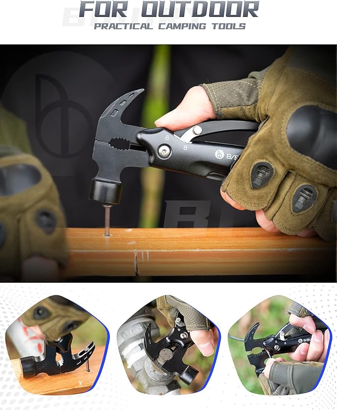 BIBURY Hammer Multitool Gifts for Dad Husband Grandpa, 12 in 1 Survival Gear Outdoor Multi Tool, Fathers Day Dad Gifts from Daughter Son and Wife, EDC Multi-Tool for Outdoor, Camping, Hiking
