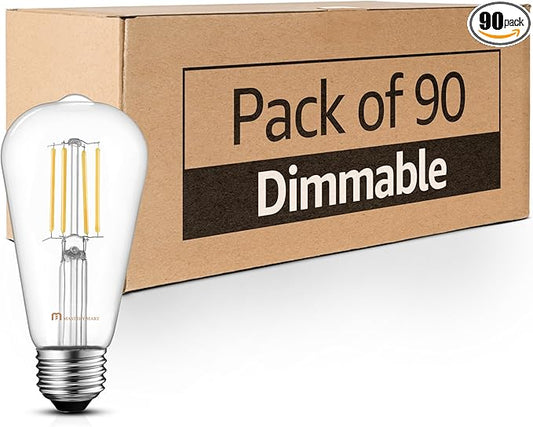 Mastery Mart 90 Pack Vintage LED Light Bulb 2700K Soft White, Dimmable, 5.5W (60 Watt Equivalent), ST21/ ST64 Clear Glass Antique Edison Style, 500LM E26 Decorative Filament Bulb