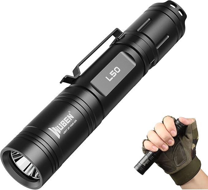 WUBEN L50 Flashlight 1200 High Lumens Tactical Flashlight Pocket Rechargeable Flashlight IP68 with 5 Mode Flash Light, LED Tail Switch Flashlight for Emergencie Camping Home Inspection Repair