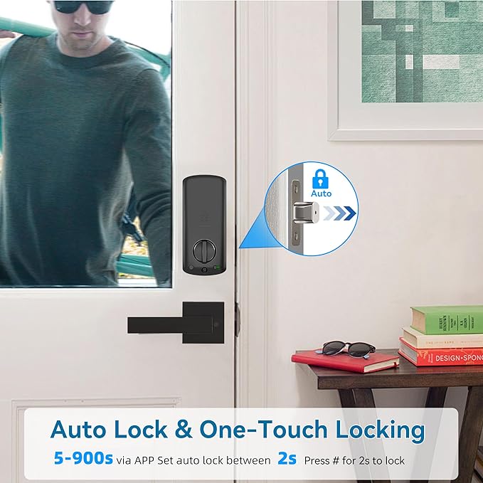 Keyless Entry Door Deadbolt with Handle Set, BEBASIA Fingerprint APP Smart Door Lock, Digital Keypad Bluetooth Deadbolt Lockset with Auto Lock Code Fob Aged Bronze