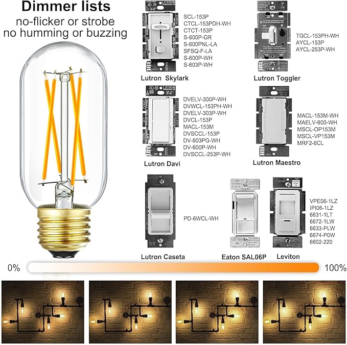 Leools E26 LED Bulb 6W Equivalent e26 led Bulb 60 Watt Soft White 3000K Dimmable E26 Edison Bulb AC120V 600lm Tubular T14 LED Bulb for Pendant, Sputnik,Vanity,Chandeliers Pack of 6