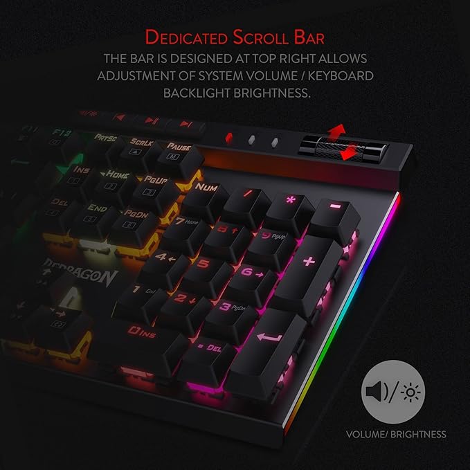 Redragon K580 VATA RGB LED Backlit Mechanical Gaming Keyboard with Macro Keys & Dedicated Media Controls, Hot-Swappable Socket, Onboard Macro Recording (Brown Switches)