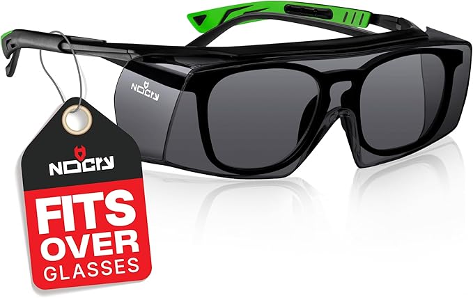 NoCry Tinted Safety Glasses Over Eyeglasses for Men and Women with Anti Scratch Wraparound Lenses — UV400 and ANSI Z87 Certified — Adjustable Temples with Anti-Slip Tips — Great for Shooting