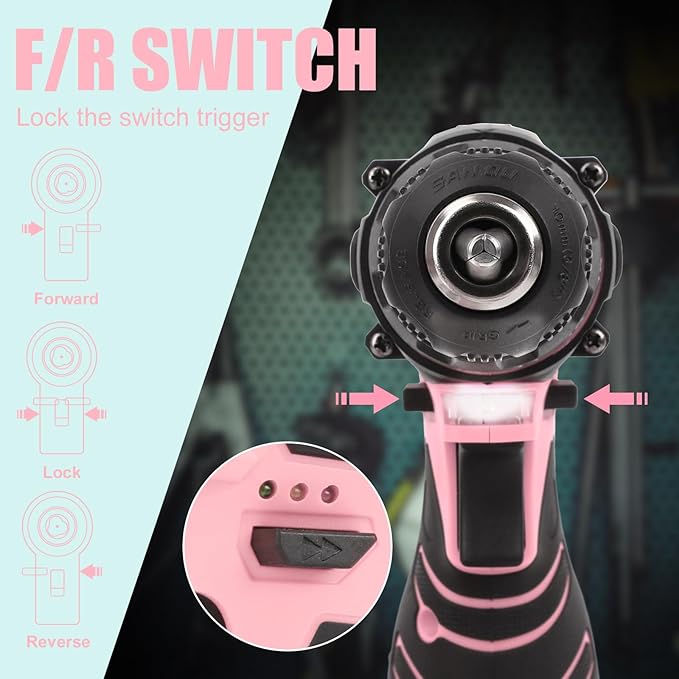 COMOWARE Pink Cordless Drill Set for Women, 12V Lightweight Electric Screwdriver with 3/8" Keyless Chuck, 1.5Ah Battery - Portable Power Drill Kit with Pink Tool Bag for Home DIY Projects