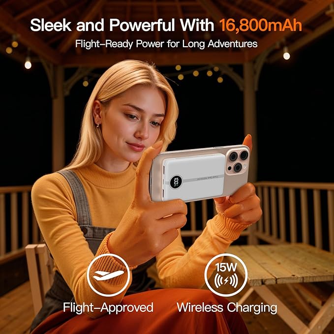 Magnetic Portable Charger, 16800mAh Wireless Power Bank, with 20W USB-C Fast Charging and LED Digital Display Magnetic Battery Pack, Compatible with iPhone 17/16/15/14/13/12 Full Series (2025)