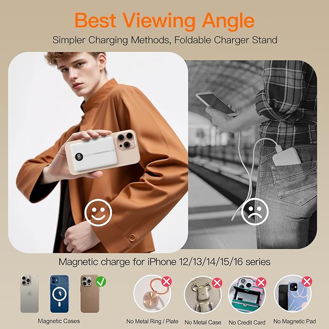 Magnetic Portable Charger, 16800mAh Wireless Power Bank, with 20W USB-C Fast Charging and LED Digital Display Magnetic Battery Pack, Compatible with iPhone 17/16/15/14/13/12 Full Series (2025)