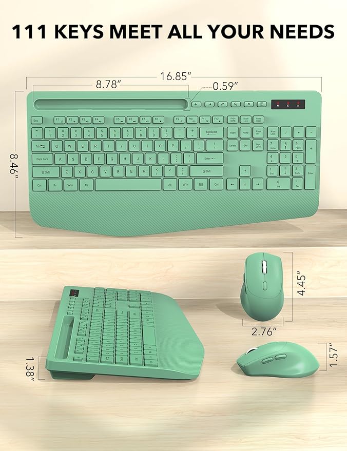 Wireless Keyboard and Mouse Combo - Full-Sized Ergonomic Keyboards with Wrist Rest, Phone Holder, Sleep Mode, Silent 2.4GHz Cordless Combo for Computer, Laptop, PC, Mac, Windows -Trueque
