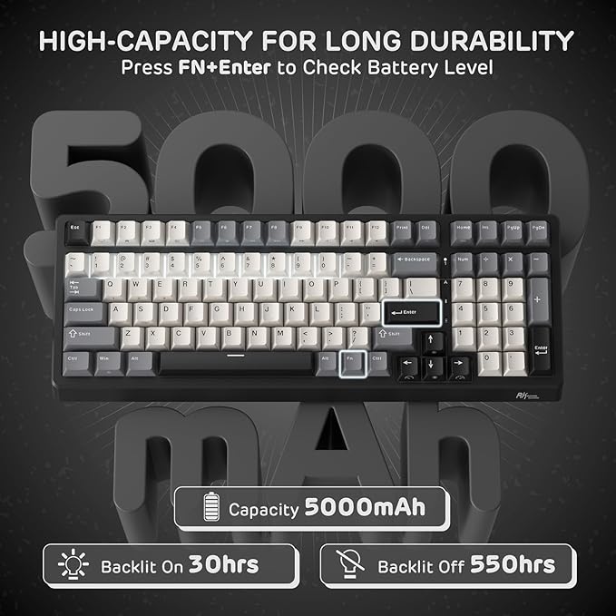 RK ROYAL KLUDGE F99 Wireless Mechanical Keyboard with Numper Pad, Tri-Mode Hot Swappable 95%100 Keys Gaming Keyboard BT/2.4G/USB-C, Pro Software, 5000mAh Battery, Customed Linear Creamy Switches