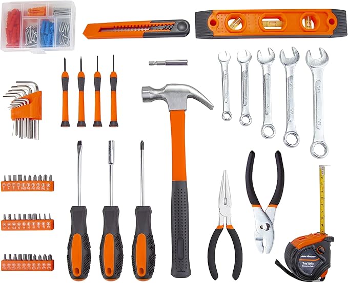 CARTMAN 152-Piece Basic Household Hand Tool Set,with Toolbox Storage Case, All Purpose Home Tool Kit Includes Essential Tools for Office College Repairs Orange