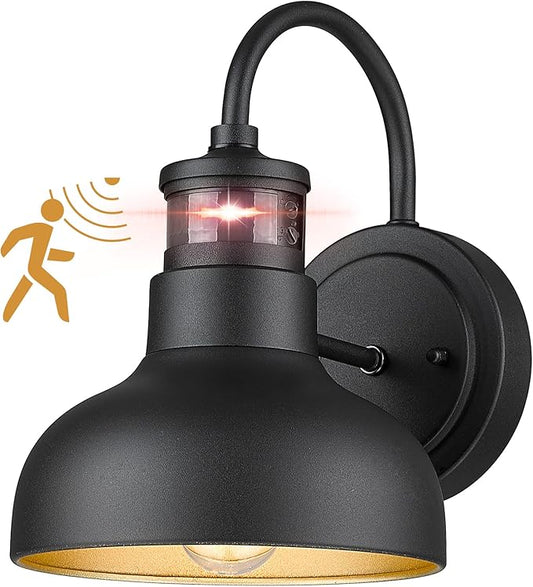 7“ Motion Sensor Outdoor Lights, Outdoor Light Fixture Dusk to Dawn with E26 Base Socket, IP65 Waterproof Outside Wall Light for Barn, Balcony, Entrance, Front Door, Porch, 2210SBK(G)-1