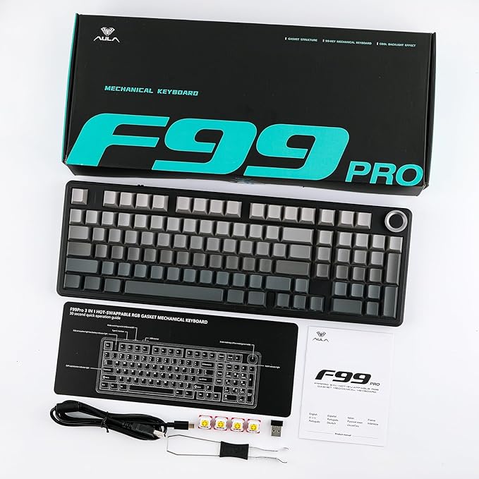 EPOMAKER X Aula F99 PRO Wireless Gaming Keyboard with 8000mAh Battery, Hot Swappable Creamy Keyboard, 2.4GHz/Type-C/BT5.0, NKRO, RGB Backlit for Win/Mac/Gaming (Black Gradient)