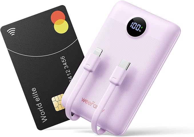 Mini Portable Charger with Built-in Cables 22.5W Fast Charging Power Bank USB-C Small Battery Pack 10000mAh Travel Essential Slim Battery for iPhone 16/15/14, Samsung 25/24, and More