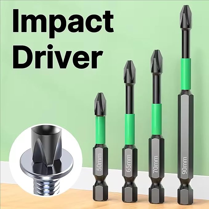 HUHAO Magnetic Drill Bits, 3pcs Non Slip Screwdriver Bit Set with PH2 Alloy Steel Material, CNC Tip Magnetic Drill Bit, Fit for Professional Impact Driver Accessories Tool