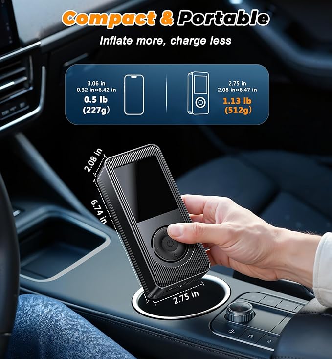 Tire Inflator Portable Air Compressor - 180PSI 5X Fast Inflation Rechargeable Battery & 12V DC Adapter Powered Air Pump for Car Bike Motorcycle Tires Balls with LCD Display, LED Light, Pressure Gauge