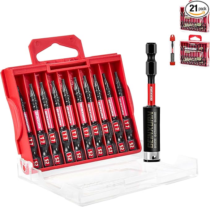 20Pieces 2inches T7 Impact Tough Magnetic Screwdriver Bit Set, #7 Torx Head Power Bits, S2 Alloy Steel Star Bits with 1pc Bit Holder and Storage M-Box