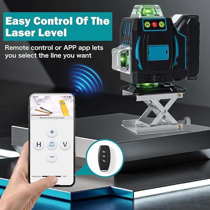360 ° Laser Level with Tripod, 4D 16 Lines Green Laser Level for Construction, Self-Leveling Tool Equipped with Bluetooth APP and Remote Controller, Complete Kit with Accessories