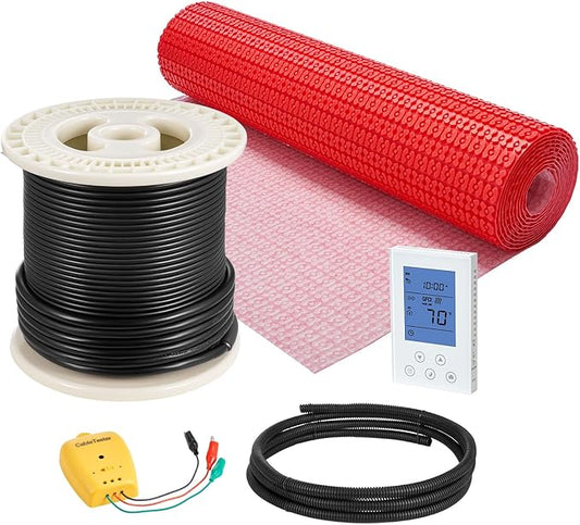 VEVOR 60 sqft Floor Heating Mat System, 120V Electric Radiant Heated Floor System, with Decoupling Membrane & Smart Control Thermostat & Alarm, Easy Installation for Tile, Stone, Vinyl