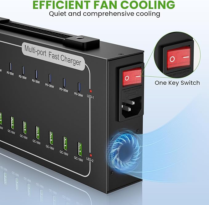 480W USB Charging Station, ALI SEA 20 Port (10 PD+10 QC) USB C Fast Charging Station for Multiple Devices, Charger Block with Intelligent Protection for iPhone, Android Cell Phone, iPad, Tablet