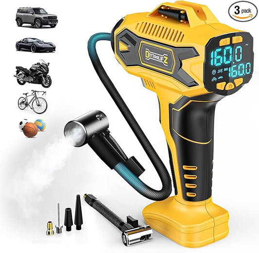 Cordless Tire Inflator Air Compressor Compatible with Dewalt 20V Max Battery, 160PSI Portable Air Pump with Digital Pressure Gauge, Fast Inflation for Cars, Motorcycles, Bikes(Bare Tool)