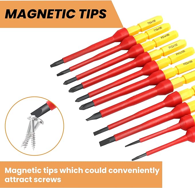Mulwark 13-Piece Premium CR-V Insulated Screwdriver Set with 1000V Tools – Includes Phillips, Slotted, Pozidriv, and Torx Screwdrivers for Professional Use