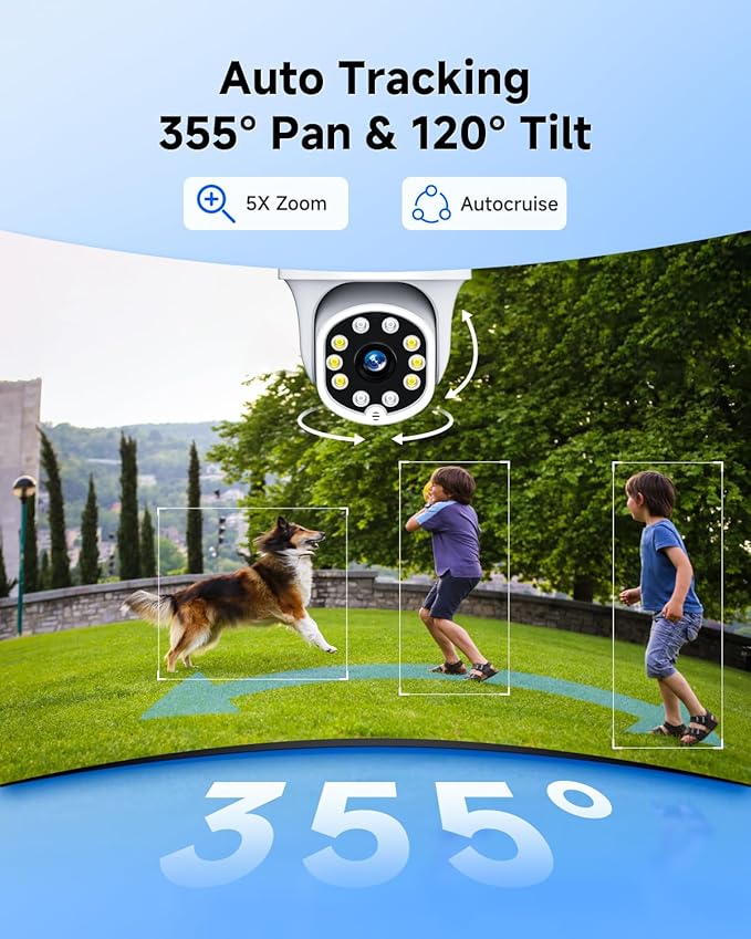 ZHXISND 5MP 10CH Home Security Camera System Outdoor, 5G/2.4G WiFi 4K Surveillance 10" Monitor with 1TB HDD for 24/7 Recording, Auto-Tracking, Color Night Vision, DC Power Plug-in, 0 Monthly Fee