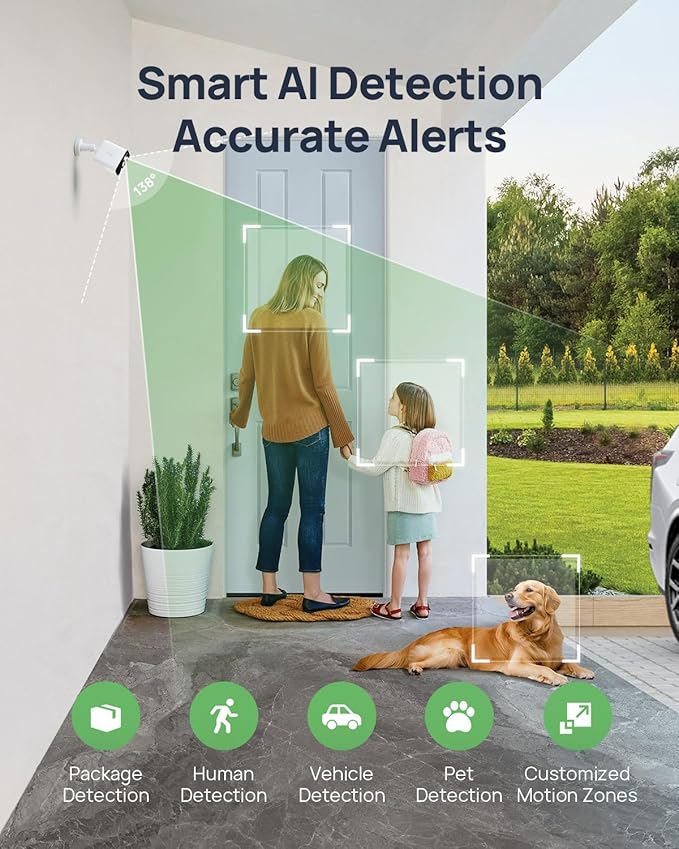 Anona Lucio 2.5K Security Camera Outdoor Battery Wireless with Solar Powered, Color Night Vision & 138° FOV, Multi-Object Detection, No Hub Needed, Two-Way Audio, IP67