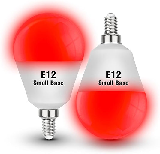 E12 Candelabra Red Light Bulbs for Sleep 25w-40w Equivalent, 625nm Red Light Bulbs 3W 300LM, G45 Blue Light Blocking, E12 Small Base for Bedroom Porch Christmas Holiday Festival, Non-Dimmable, 2 Pack