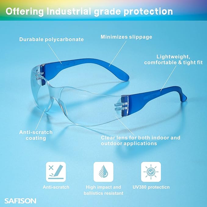 36 Pack Safety Glasses Bulk, ANSI Z87.1 Protective Eyewear, Scratch & Impact Resistant Protective Glasses with 6-Color Frames, Perfect for Construction, Nerf, Shooting and Lab