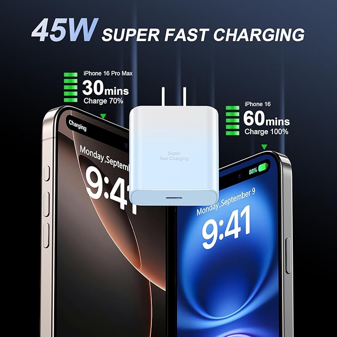 Phone 16 Pro Max Charger Fast Charging, 45W USB C i-Phone 16 Super Fast Charger Block with 10ft Long Type C Charging Cable Cord for iPhone 16/16 Pro/16 ProMax/16 Plus, 15/15 ProMax/Pro/Plus-Gradient