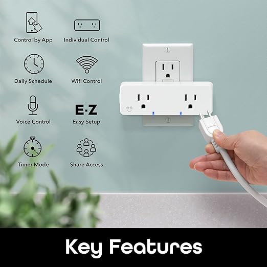 Geeni Switch Duo Double Smart Plug, White, 2 Outlets – No Hub Compatible with Alexa and Google Assistant, Requires 2.4 GHz Wi-Fi