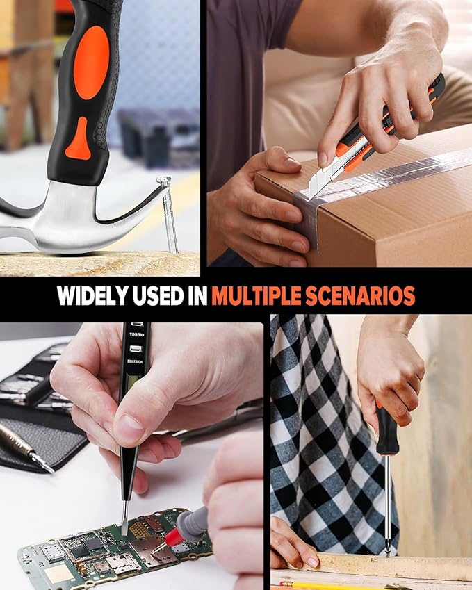 9pcs General Household Tool Set, Home Tool Kit with Plastic Toolbox for DIY, Maintenance, Perfect for Students & Homeowners (Red)