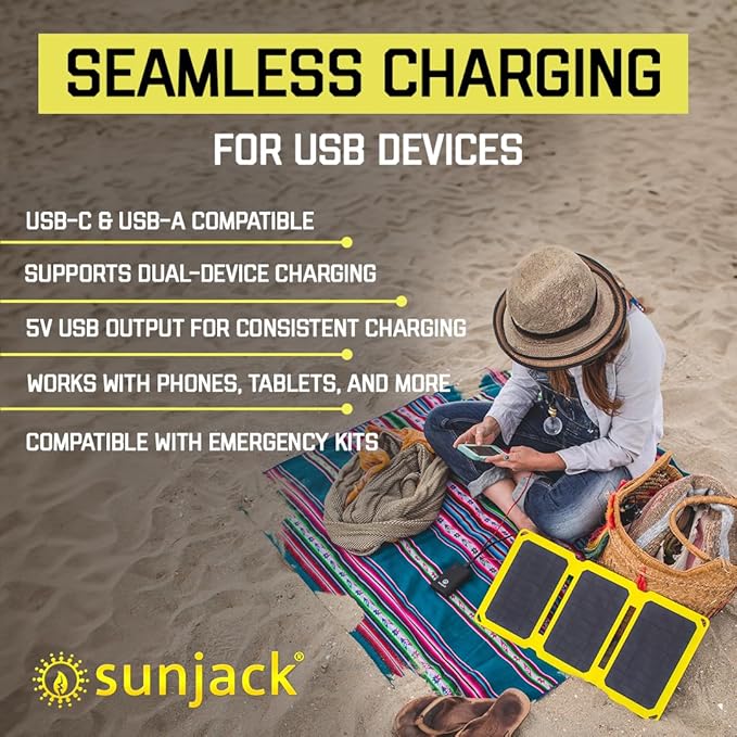 SunJack – 25 Watt Foldable Solar Panel, ETFE Monocrystalline Portable Solar Panel with USB-C and USB-A, IP67 Waterproof Solar Panels for Camping, Backpacking, Hiking and Travel