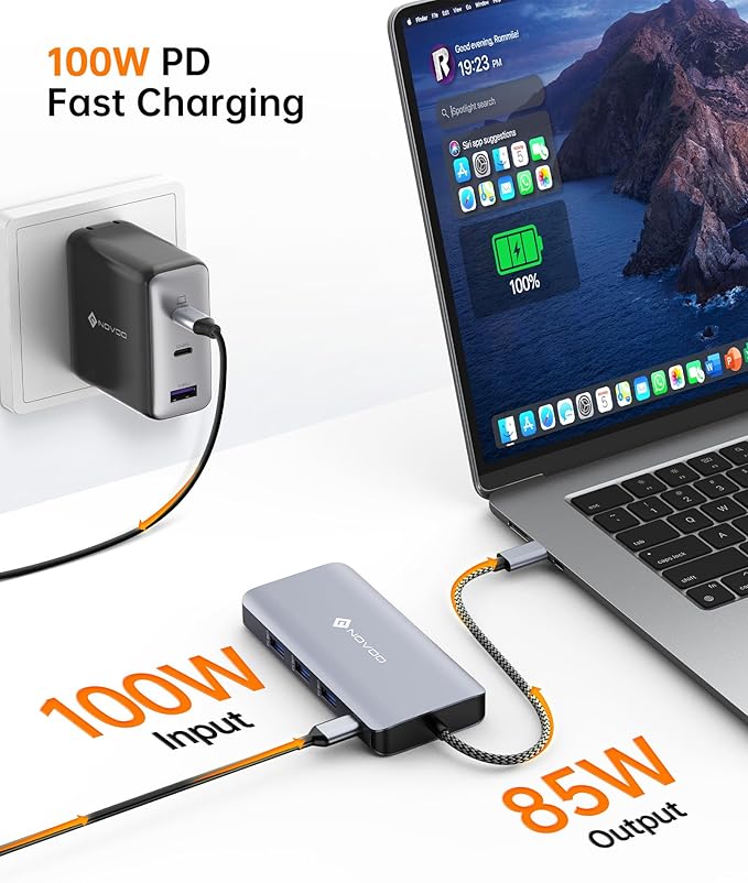 USB C Docking Station, NOVOO Triple Display Type C Hub Dual Monitor HDMI 4K@60Hz DP Multiport Adapter 4USB Ethernet SD/TF 100W PD Dongle Data for Dell/Surface/HP/Lenovo Thinkpad Laptop