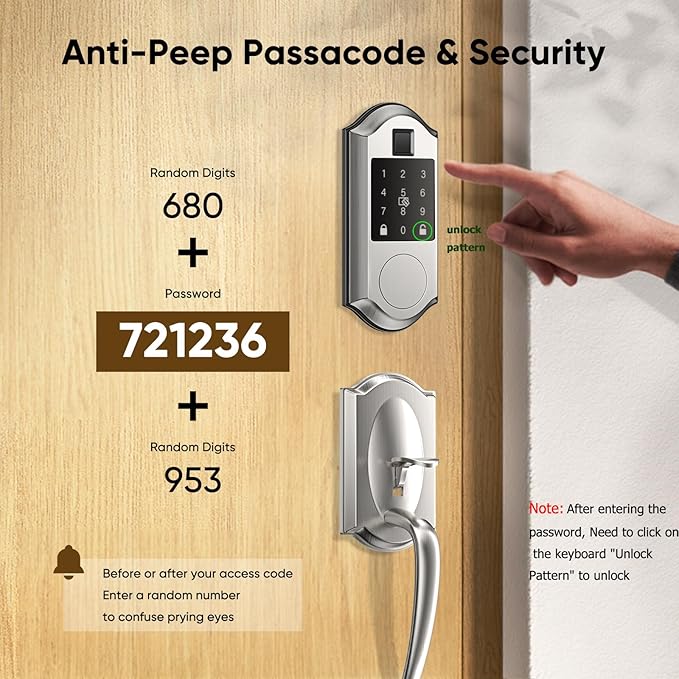 Fingerprint Smart Front Door Lock Set, Keyless Entry Door Lock & Front Door Handle Set, App Control, Digital Touchscreen Keypad, Smart Locks for Front Door, Easy Install,Satin Nickel