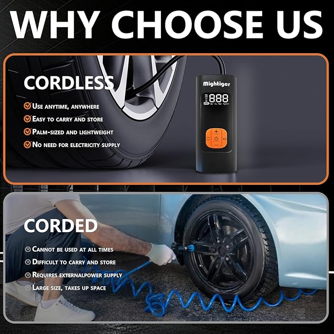 Tire Inflator Portable Air Compressor Cordless Mini Automatic Air Pump with Digital Pressure Gauge 150PSI 3X Fast Inflation and Auto Shutoff SOS Light Tires Pump for Car (Black)