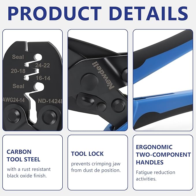 Newdeli Weather Pack Crimper AWG24-14 Open Barrel Crimping Tool Waterproof Sealed Connectors Crimping Tool for Delphi APTIV Packard Weather Pack Terminals or Metri-Pack 150, 280 Connectors