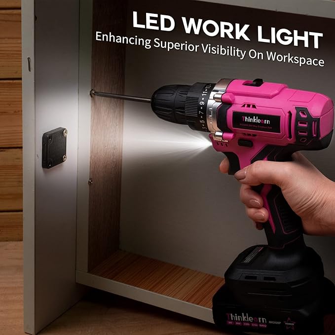 20V Pink Cordless Drill Set - Power Drill/Driver Kit with Drill Brush, Bit Set, 3/8" Keyless Chuck, 2 Variable Speed, 25+1 Torque Setting, Battery and Charger Included, Electric Drill for Home