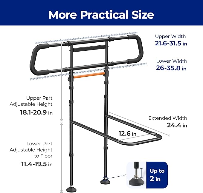 C5 Pro Bed Rails for Elderly Adults Safety - Foldable Bed Assist Rail with Adjustable Height, Bed Cane with Non-Slip Wider Handrail, Motion Sensor Light Fits King Queen Twin Beds, Supports 350 LBS
