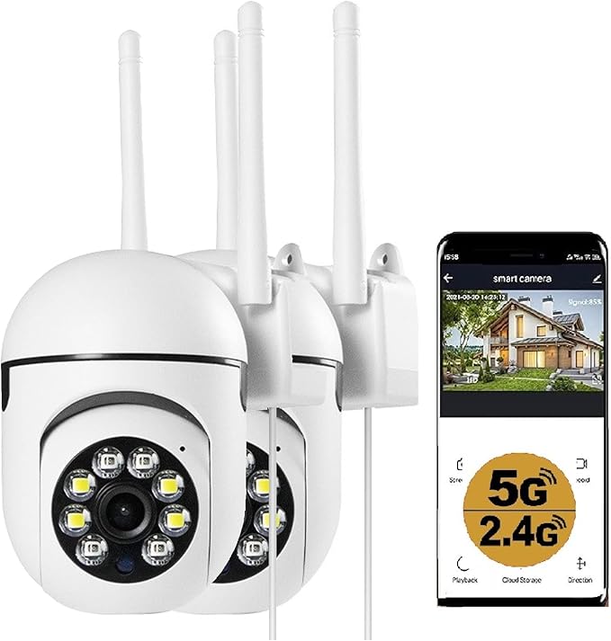 Outdoor Security Cameras, 2.4GHz & 5G WiFi Cameras for Home Security, 1080P Dome Surveillance Cameras 360° View, Waterproof Security Camera with Motion Detection, 2-Way Audio (2PCS)