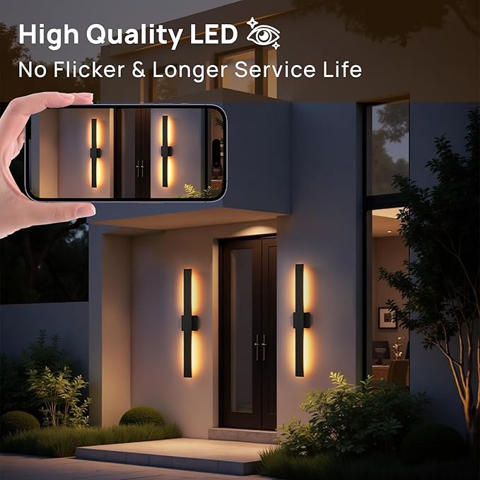 Upgraded 2-Pack 34in Black Long Modern LED Outdoor Wall Lights 3000K 4000K 5000K Dimmable Exterior Wall Sconce Outside Light fixtures for House Garage Front Door
