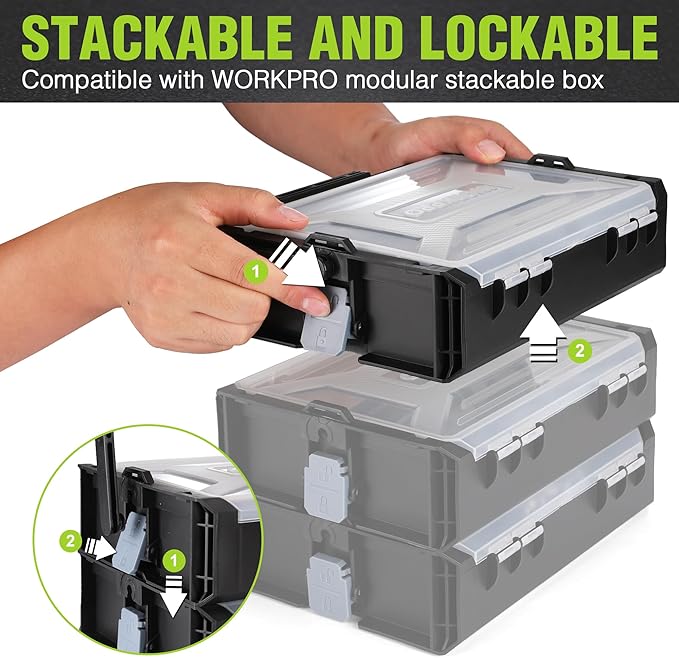 WORKPRO Power Drill Set with Stackable Tool Box, 8V Cordless Drill Driver and Bit Set, 2.0Ah Electric Cordless Screwdriver Kit with 3/8" Keyless Chuck, For Home Repair, DIY