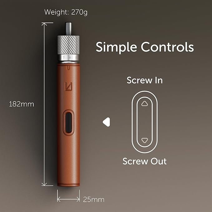 Lunar Artefacts Precision Electric Cordless Rechargeable Brown Leather and CNC Aluminum Screwdriver with 24 Magnetics Bits and Easy Storage Toolbox