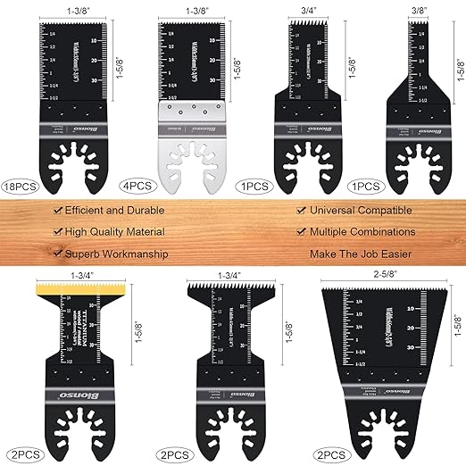 Bionso 35 PCS Oscillating Saw Blades, Premium Multitool Kit for Wood Metal Plastics, Tool Blades Fit Dewalt Worx Rockwell Wen Milwaukee Makita Ryobi Bosch Fein Porter Genesis Black